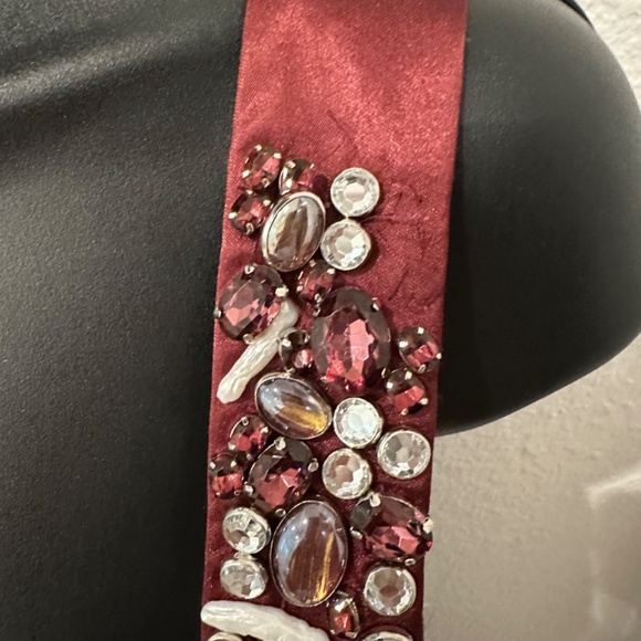 NEW Carmen Marc Valvo | Metallic Beaded Jewels BANDAGE Dress | Burgundy | Neiman - Picture 6 of 15